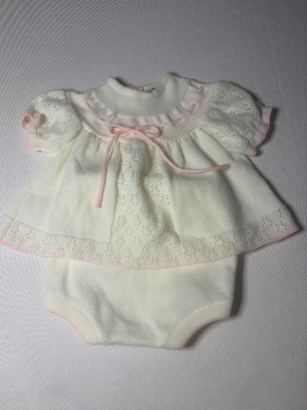 Mine Alone, 6month  Sweater and Pant in Cream & Pink Knit